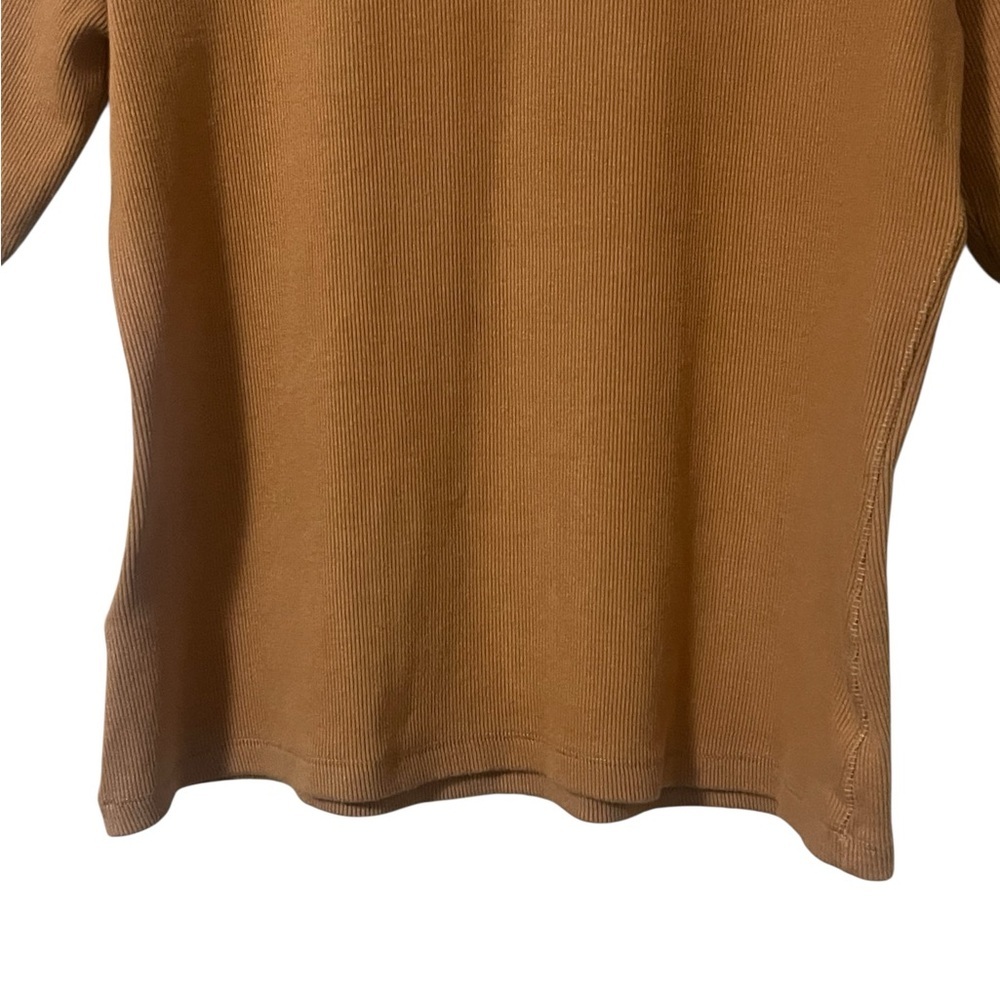 Anthropologie Maeve camel ribbed half sleeve mock neck top - Picture 6 of 10